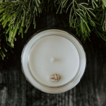 Load image into Gallery viewer, Aerial view of the Siren of the Sea mini candle.  This candle is inspired by the ocean and has a small seashell on top.  Made locally in Santa Cruz, California.